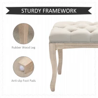 HOMCOM 43" Upholstered Entryway Bench, Linen Fabric Ottoman Stool with Button Tufted Seat, and Rubber Wood Legs for Living Room, Bedroom, or Hallway, Beige(m-5)