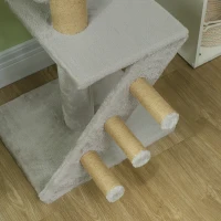 PawHut 89"-100" Floor to Ceiling Cat Tree w/ Scratching Post, Cat House, 3-Steps, Hanging Ball, Perches, Light Grey(m-10)