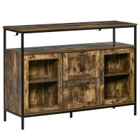 HOMCOM Kitchen Sideboard Industrial Style Serving Buffet Storage Cabinet Cupboard with Adjustable Shelves, Glass Doors, 2 Drawers for Dining, Living Room, Rustic Brown(m-2)