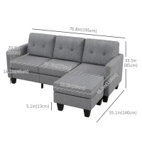 HOMCOM L-shaped Sofa, 3 Seater Couch with Ottoman, Corner Sofa with Thick Padded Cushion and Wood Legs, Light Grey(m-3)