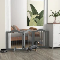 PawHut 24" Freestanding Pet Gate For Dogs with 2 Support Feet, Light Grey(m-8)