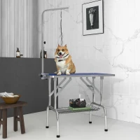 PawHut Foldable Grooming Table for Dogs with Height Adjustable Grooming Arm, Storage Shelf, Blue(m-8)