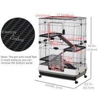 PawHut 45"H 4-Level Small Animal Cage Rabbit Hutch with Universal Lockable Wheels, Slide-out Tray for Bunny, Chinchillas, Ferret, Black(m-3)