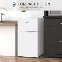 HOMCOM 3.2 Cu.Ft Mini Fridge with Freezer, Double Door Compact Refrigerator with Adjustable Thermostat, Shelf and Reversible Door for Bedroom, Dorm, Home Office, Energy Efficient, White(m-7)