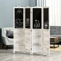 HOMCOM 4-Panel Folding Room Divider with Blackboard, 5.5 Ft Tall Freestanding Privacy Screen Panels for Bedroom or Office, White(m-10)