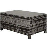 Outsunny Outdoor PE Rattan Wicker Table, Patio Garden Side Table w/Glass Top for Patio, Balcony, Mixed Grey(m-11)