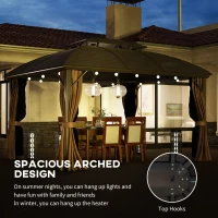 Outsunny 10' x 12' Hardtop Gazebo Canopy with Double Roof, Netting and Curtains for Garden, Backyard, Deck, Coffee(m-6)
