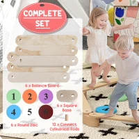 Qaba 6 PC Wooden Balance Beam for Kids, for Coordination, for Indoor Outdoor(m-7)