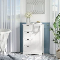 kleankin Bathroom Storage Cabinet, Floor Cabinet with Adjustable Shelf and 4 Drawers, Side Cabinet for Washroom, White(m-8)