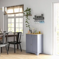 HOMCOM Kitchen Storage Cabinet, Sideboard Floor Cupboard with Solid Wood Top, Adjustable Shelf, and 2 Drawers, Gray(m-10)