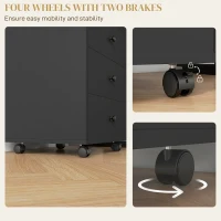HOMCOM 3 Drawer File Cabinet on Wheels Mobile Home Office Storage Cabinet with Top Tray Under Desk Printer Stand, Black(m-5)