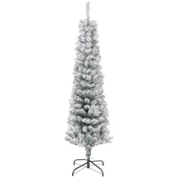 HOMCOM 5ft Flocked Christmas Tree, Pencil Christmas Tree with Realistic Branch Tips, Folding Metal Stand, Green(m-2)