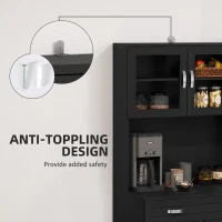 HOMCOM 67" Buffet with Hutch, Modern Kitchen Pantry, Freestanding Cabinet with Glass Doors, Shelves and Drawers, Black(m-6)