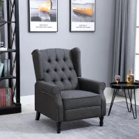 HOMCOM Fabric Upholstered Wingback Recliner, Tufted Push Back Accent Chair, Linen Arm Chair with Footrest, Armrest, Padded Cushion, Dark Grey(m-2)