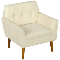 HOMCOM Traditional Accent Chair, Button Tufted Armchair with Wood Legs for Living Room, Bedroom, Beige(m-1)