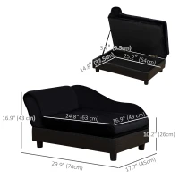 PawHut Pet Sofa Dog Couch Chaise Lounge Pet Bed with Storage Function Small Sized Dog Various Cat Sponge Cushioned Bed Lounge, Black(m-3)