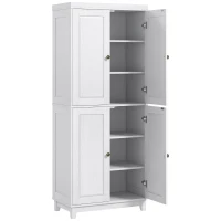 HOMCOM 72.5" Kitchen Cabinet, Pantry Storage Cabinet with 4 Doors, Adjustable Shelves for Dining Room, Distressed White(m-1)