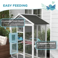 PawHut 64.5" Wooden Bird Cage Aviary, Flight Cage with 4 Perches, Nest and Slide-Out Tray for Indoor/Outdoor, Gray(m-4)