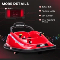 Aosom 12V Kids Bumper Car, 360° Rotation Electric Ride On Car, Twins Motor Battery Powered Toy, w/ Parent Remote Control, Safety Belt, Colorful LED Lights,, Red(m-6)
