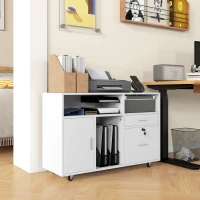 HOMCOM Mobile Printer Stand with Charging Station and USB Ports, Locking Filing Cabinet for A4 and Letter Size, White(m-1)