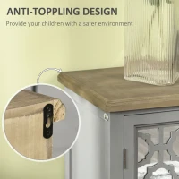 HOMCOM Farmhouse Sideboard Buffet Cabinet, Kitchen Storage Cabinet, Accent Cabinet with Double Glass Doors and Solid Wood Countertop for Kitchen, Living Room, Gray(m-7)