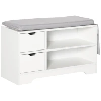 HOMCOM Upholstered Shoe Storage Bench w/ Seat, Entrance Bench w/ Drawer Open Shelves and Pocket for Hallway, White(m-2)
