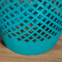 Outsunny 12.5" Steel Outdoor Side Table, Round Hollow Drum Patio End Table, Accent Table for Indoor and Outdoor, Blue(m-8)