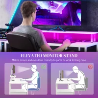 HOMCOM 61" Computer Table with LED Lights, PC Desk with Power Outlets, USB Ports, Storage, Wireless Remote, Distressed White(m-6)