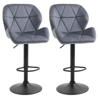 HOMCOM Bar Stool Set of 2 Fabric Adjustable Height Armless Upholstered Counter Chairs with Swivel Seat, Grey(m-2)