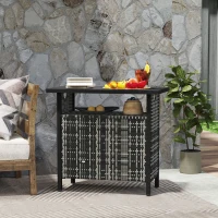 Outsunny Outdoor Pool Towel Storage Cabinet Organizer, Outdoor Bar Table with Shelf and Cabinet, Pool Towel Holder Pool Valet with Weather-Resistant PE Rattan and Steel Frame, Mixed-Gray(m-10)