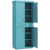 HOMCOM Modern Kitchen Pantry Freestanding Cabinet Cupboard with Doors and Drawer, Adjustable Shelving, Turquoise(m-1)