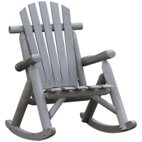 Outsunny Outdoor Wooden Rocking Chair, Single-Person Adirondack Rocking Patio Chair with Rustic High Back, Slatted Seat and Backrest for Indoor, Backyard, Garden, Dark Gray
