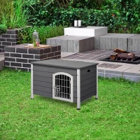 PawHut 31"L Wooden Decorative Dog Cage Kennel Wire Door with Lock Small Animal House with Openable Top Removable Bottom Gray(m-2)