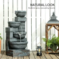 Outsunny 30" Tall Outdoor Waterfall Fountain with LED Lights, 4-Tier Resin Cascading Water Bowls with Pump, Gray(m-6)