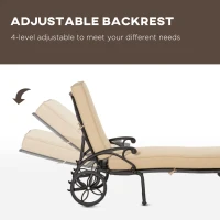 Outsunny Aluminum Adjustable Chaise Lounge Chair, Folding 4-Position Patio Recliner, Wheels, Armrests, Side Table, Cushion for Poolside, Backyard, Deck, Porch Garden, Beige(m-5)