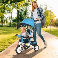 Qaba 6 in 1 Toddler Tricycle Stroller with Basket, Canopy, 5-point Safety Harness, for 12-60 Months, Blue(m-1)