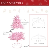 HOMCOM 4FT Artificial Christmas Tree Holiday Xmas Tree Decoration with Automatic Open for Home Party, Pink(m-6)