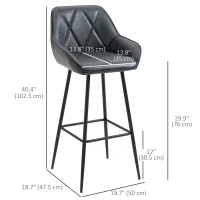 HOMCOM Retro Bar Stools Set of 2, Bar Chairs with Footrest, 30" (76 cm.) Kitchen Stools with Backs and Steel Legs, for Kitchen Island and Home Bar, Black(m-3)
