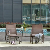 Outsunny Outdoor Glider Chairs with Coffee Table, Patio 2-Seat Rocking Chair Swing Loveseat with Breathable Sling for Backyard, Garden, and Porch, Coffee Brown(m-10)