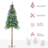 HOMCOM 6' Artificial Christmas Tree with Warm White or Colourful LED Lights, Pencil Shape, Steel Base(m-6)