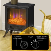 HOMCOM Electric Fireplace Heater w/ LED Flame Fireplace Stove, Black, 17"(m-5)