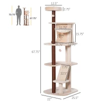 PawHut 68" Cat Tree Tower, Large Cat Condo Furniture, Multi-Level Cat Tower with Scratching Posts, Ramp, Perches, Dangling Ball(m-3)