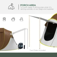 Outsunny Pop Up Tent with 2 Porch and Carry Bag, 3000mm Waterproof Camping Tent, for 2-3 People, Brown(m-6)