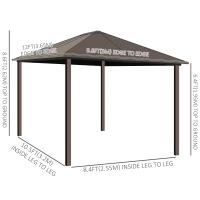 Outsunny 10' x 12' Hardtop Gazebo Steel Covered Gazebo Aluminum Frame Heavy Duty Outdoor Pavilion with Curtains and Netting, Brown(m-3)
