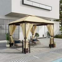Outsunny 11' x 13' Patio Gazebo, Double Roof Outdoor Gazebo Canopy Shelter with Netting & Curtains, Steel Corner Columns for Garden, Lawn, Backyard and Deck, Beige(m-10)