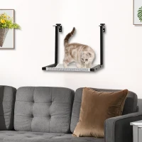 PawHut Wall-Mounted Cat Shelf, Kitten Perch, Kitty Furniture with Breathable Mesh Mat for Relaxing, Sleeping, Black(m-1)
