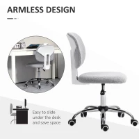 Vinsetto Cute Armless Office Chair, Teddy Fleece Fabric Computer Desk Chair, Vanity Task Chair with Adjustable Height, Swivel Wheels, Mid Back, Light Gray(m-6)