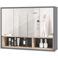 HOMCOM Wall Mounted Bathroom Medicine Cabinet with Mirror and Shelves, Grey(m-2)