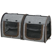 PawHut 39" Portable Soft-Sided Cat Carrier, Cat Kennel, Travel Dog Crate with Divider, Two Compartments, Soft Cushions & Storage Bag, Easy to Fold, Light Gray(m-11)