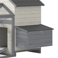 PawHut 100" Chicken Coop Wooden Chicken House Large Rabbit Hutch Poultry Cage Backyard with Double Run, Nesting Box, Gray(m-9)